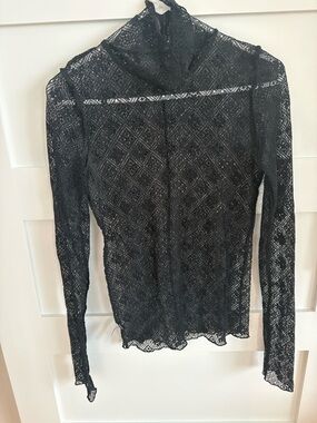 Free People Black Lace Long-Sleeve Sheer Top